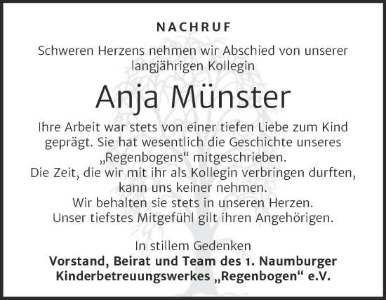 Traueranzeige von Anja Münster von Naumburger Tageblatt