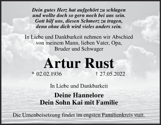 Traueranzeige von Artur Rust von Trauerkombi Dessau