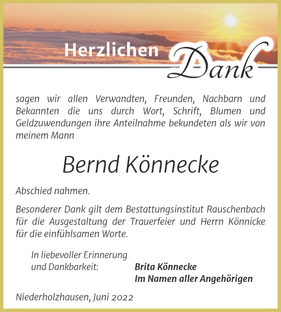 Traueranzeige von Bernd Könnecke von Wochenspiegel Naumburg/Nebra