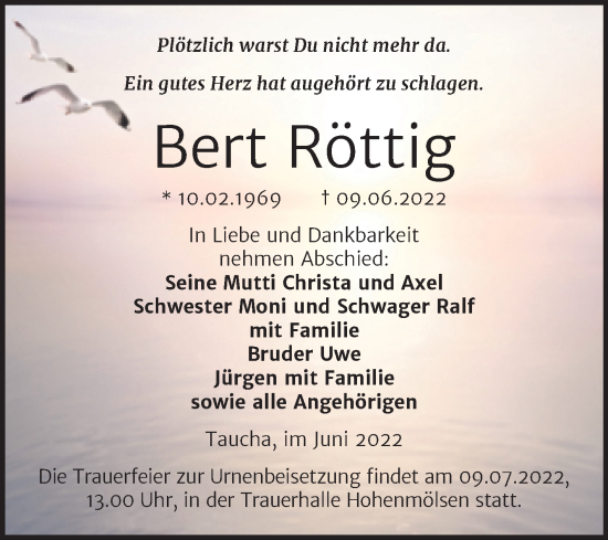Traueranzeige von Bert Röttig von Trauerkombi Weißenfels