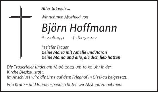 Traueranzeige von Björn Hoffmann von Mitteldeutsche Zeitung Halle/Saalkreis