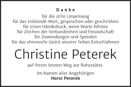 Traueranzeige von Christine Peterek von Trauerkombi Dessau
