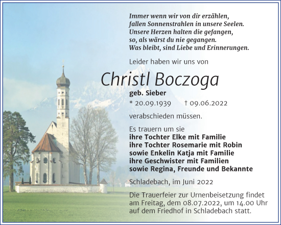 Traueranzeige von Christl Boczoga von Trauerkombi Merseburg