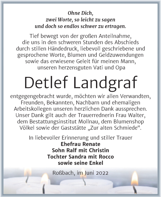 Traueranzeige von Detlef Landgraf von Trauerkombi Merseburg