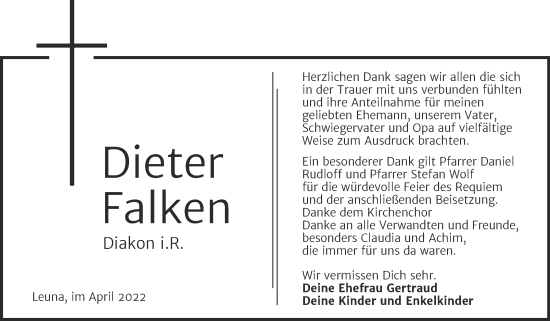 Traueranzeige von Dieter Falken von Trauerkombi Merseburg