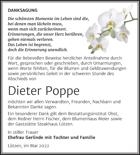 Traueranzeige von Dieter Poppe von Trauerkombi Weißenfels