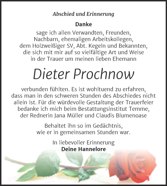 Traueranzeige von Dieter Prochnow von Trauerkombi Bitterfeld