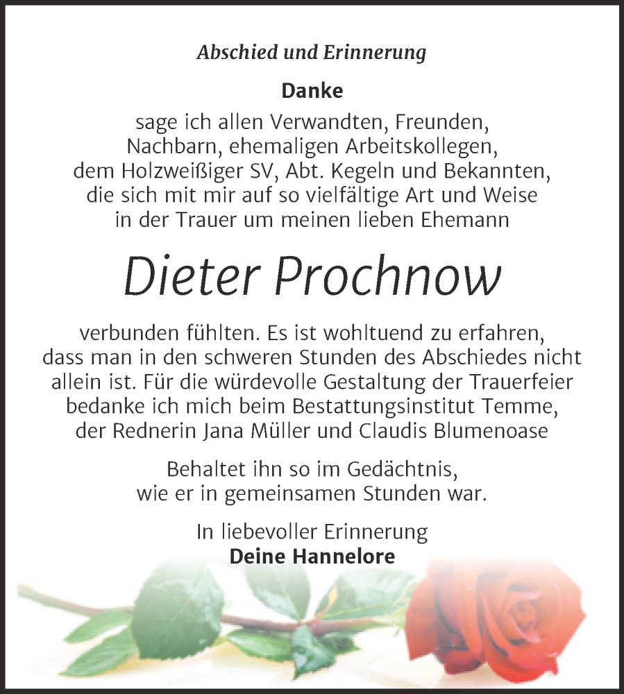  Traueranzeige für Dieter Prochnow vom 08.06.2022 aus Trauerkombi Bitterfeld
