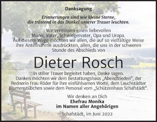 Traueranzeige von Dieter Rosch von Trauerkombi Merseburg