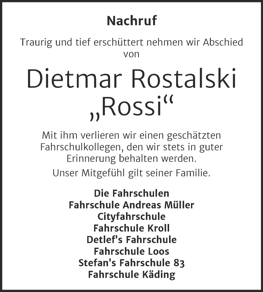 Traueranzeige für Dietmar Rostalski vom 11.06.2022 aus Super Sonntag Bernburg
