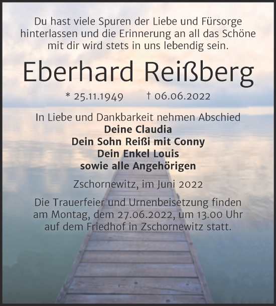 Traueranzeige von Eberhard Reißberg von Trauerkombi Wittenberg