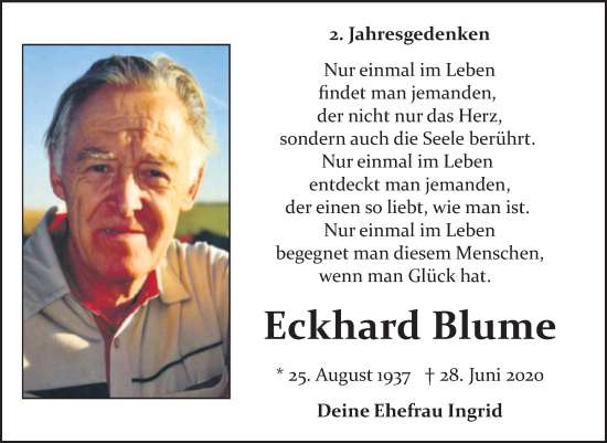 Traueranzeige von Eckhard Blume von Trauerkombi Bitterfeld