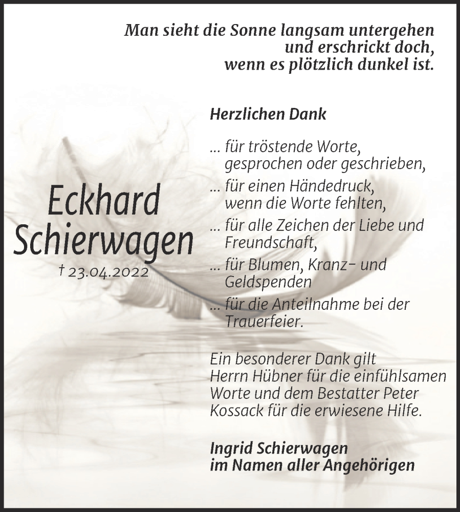  Traueranzeige für Eckhard Schierwagen vom 18.06.2022 aus Trauerkombi Dessau