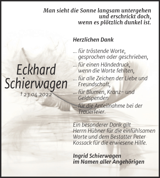Traueranzeige von Eckhard Schierwagen von Trauerkombi Dessau