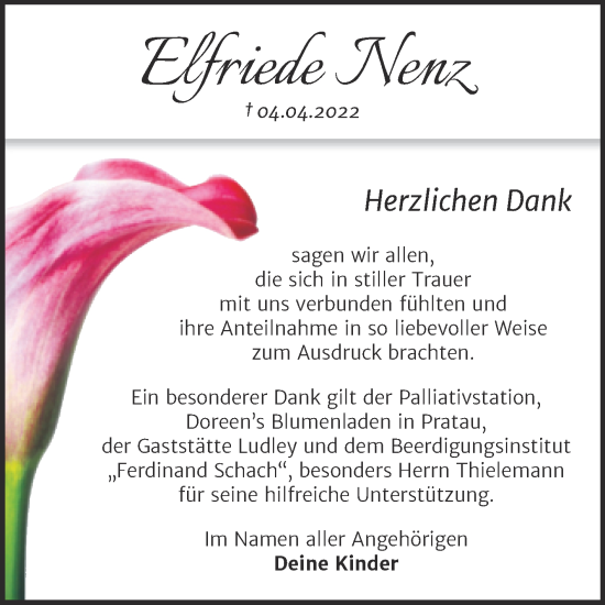 Traueranzeige von Elfriede Nenz von Trauerkombi Wittenberg