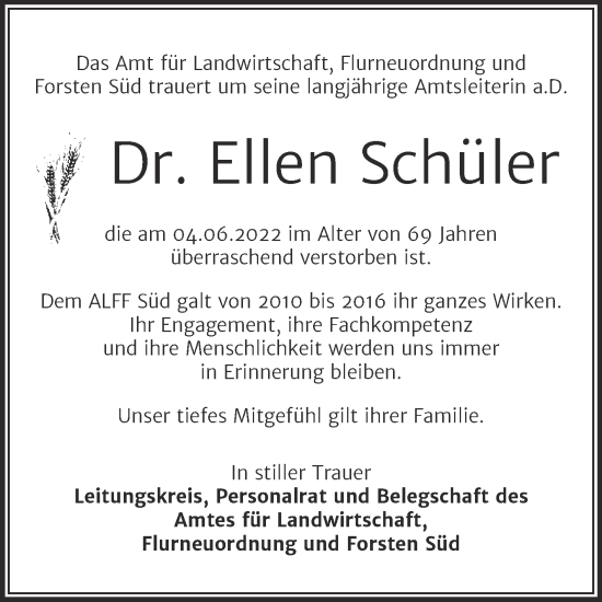 Traueranzeige von Ellen Schüler von Mitteldeutsche Zeitung Halle/Saalkreis