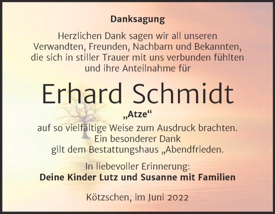 Traueranzeige von Erhard Schmidt von Trauerkombi Merseburg