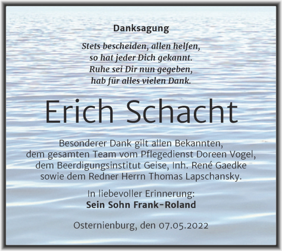 Traueranzeige von Erich Schacht von Trauerkombi Köthen