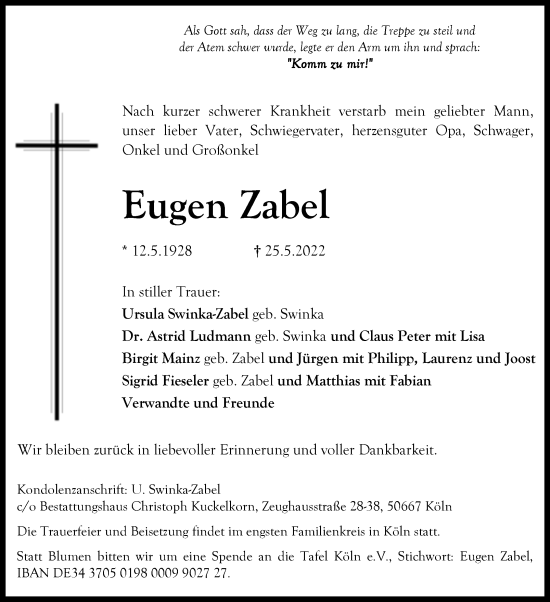 Traueranzeige von Eugen Zabel von Naumburger Tageblatt