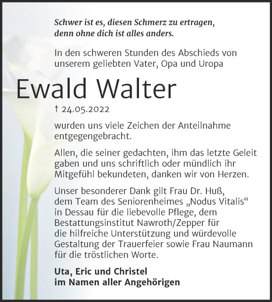 Traueranzeige von Ewald Walter von Trauerkombi Bitterfeld