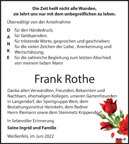 Traueranzeige von Frank Rothe von Trauerkombi Weißenfels
