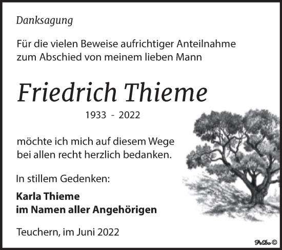 Traueranzeige von Friedrich Thieme von Trauerkombi Weißenfels