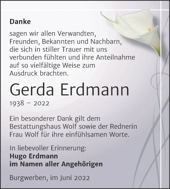 Traueranzeige von Gerda Erdmann von Trauerkombi Weißenfels