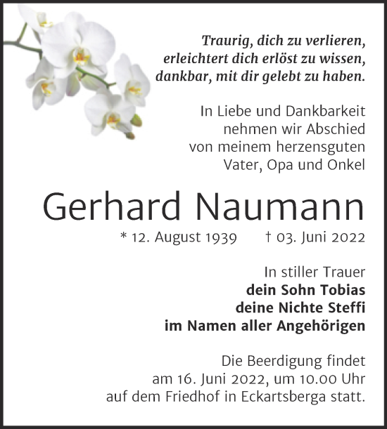 Traueranzeige von Gerhard Naumann von Naumburger Tageblatt
