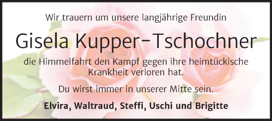 Traueranzeige von Gisela Kupper-Tschochner von Mitteldeutsche Zeitung Halle/Saalkreis