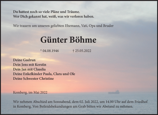 Traueranzeige von Günter Böhme von Trauerkombi Wittenberg