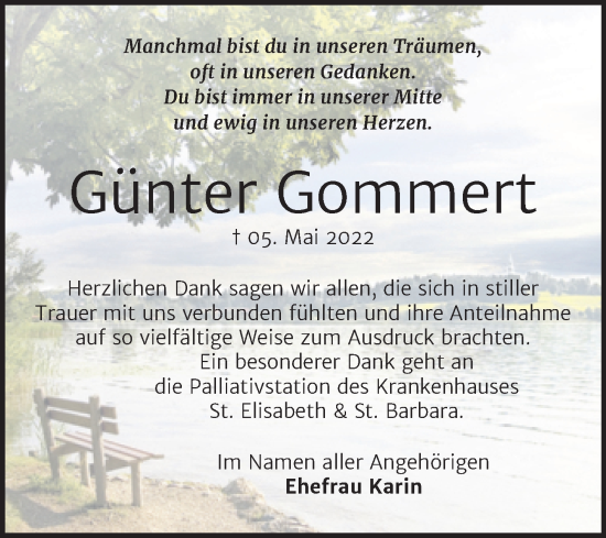 Traueranzeige von Günter Gommert von Mitteldeutsche Zeitung Halle/Saalkreis