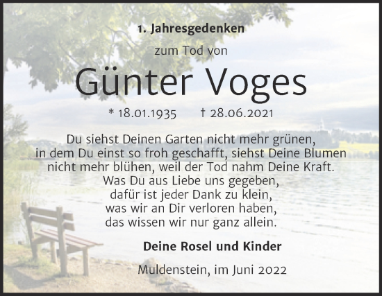 Traueranzeige von Günter Voges von Trauerkombi Bitterfeld