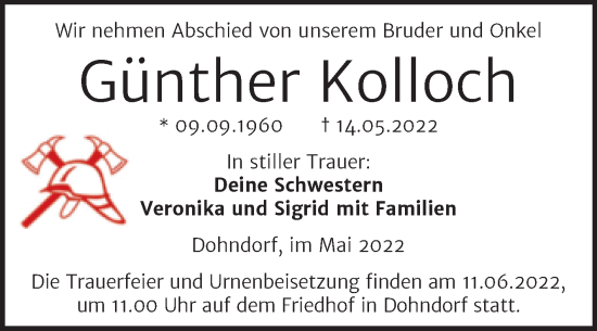 Traueranzeige von Günther Kolloch von Mitteldeutsche Zeitung Köthen