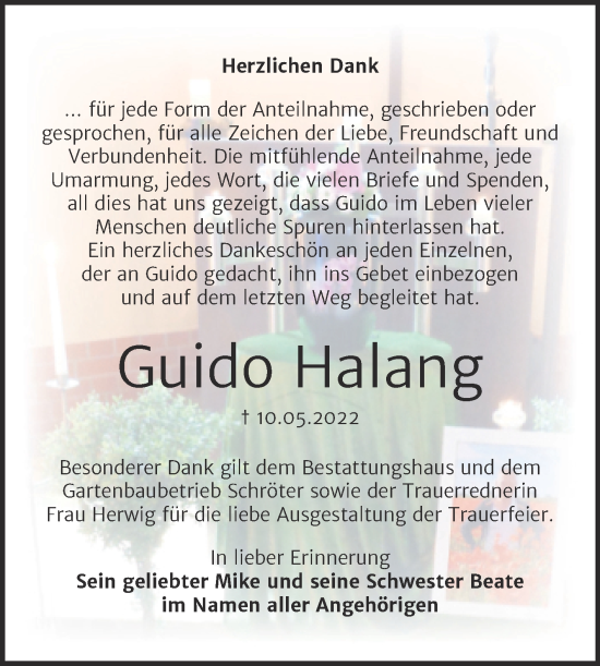 Traueranzeige von Guido Halang von Trauerkombi Bitterfeld