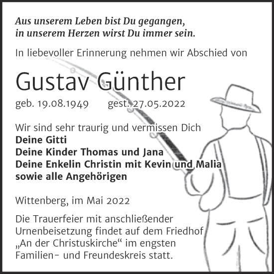 Traueranzeige von Gustav Günther von Trauerkombi Wittenberg