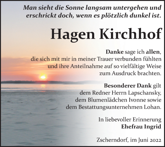 Traueranzeige von Hagen Kirchhof von Wochenspiegel Bitterfeld