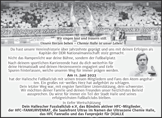 Traueranzeige von Hallescher Fussballclub  von Mitteldeutsche Zeitung Halle/Saalkreis