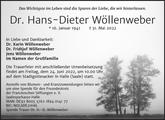 Traueranzeige von Hans-Dieter Wöllenweber von Mitteldeutsche Zeitung Halle/Saalkreis