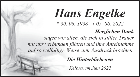 Traueranzeige von Hans Engelke von Mitteldeutsche Zeitung Sangerhausen