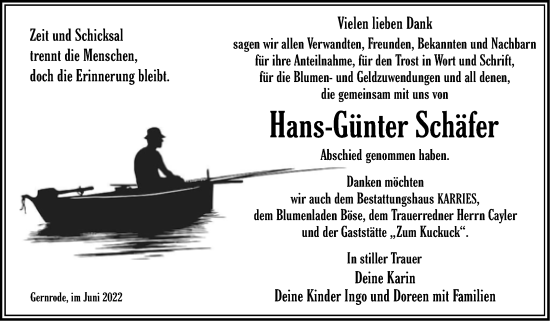 Traueranzeige von Hans-Günter Schäfer von Trauerkombi Quedlinburg