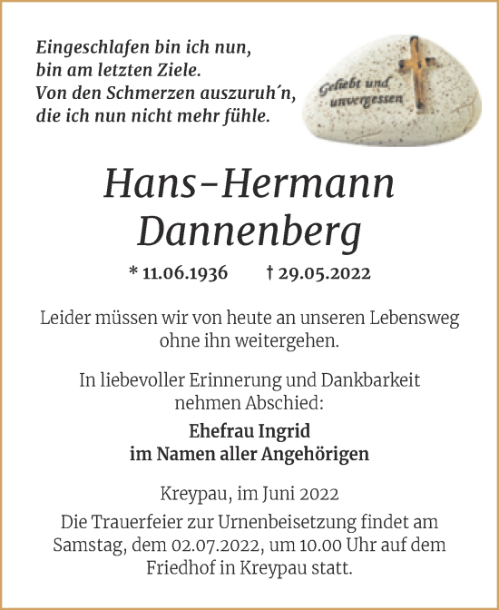 Traueranzeige von Hans-Hermann Dannenberg von Trauerkombi Merseburg