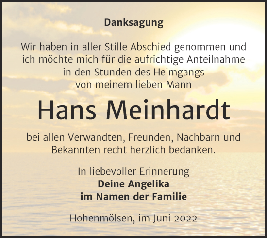 Traueranzeige von Hans Meinhardt von Trauerkombi Weißenfels