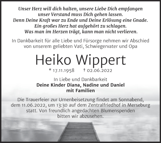 Traueranzeige von Heiko Wippert von Trauerkombi Merseburg