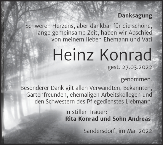 Traueranzeige von Heinz Konrad von Trauerkombi Bitterfeld