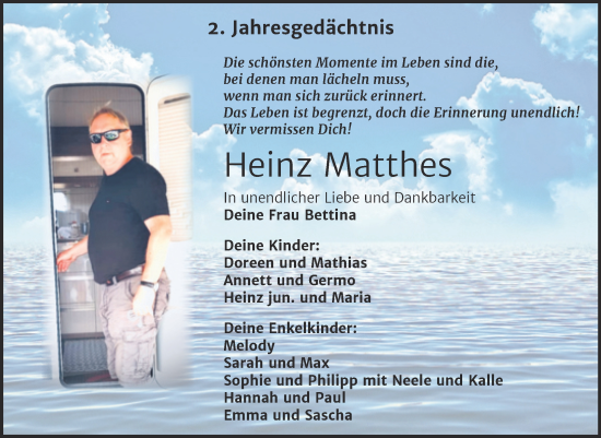 Traueranzeige von Heinz Matthes von Naumburger Tageblatt