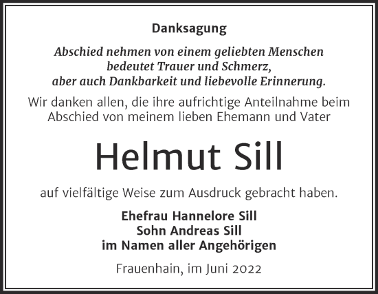 Traueranzeige von Helmut Sill von Trauerkombi Zeitz