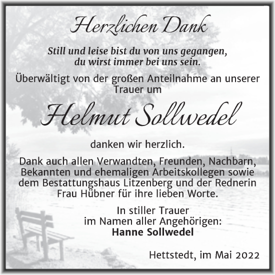 Traueranzeige von Helmut Sollwedel von Trauerkombi Mansfelder Land