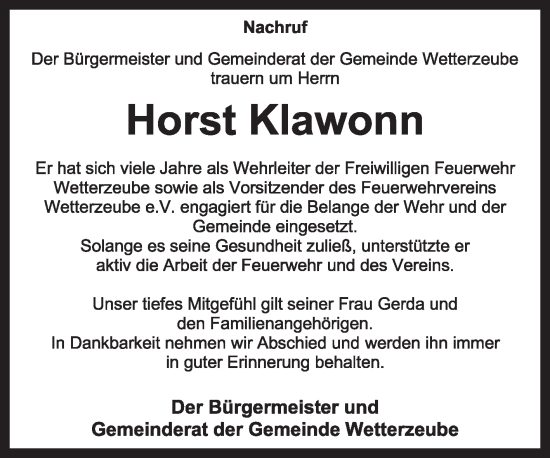 Traueranzeige von Horst Klawonn von Mitteldeutsche Zeitung Zeitz