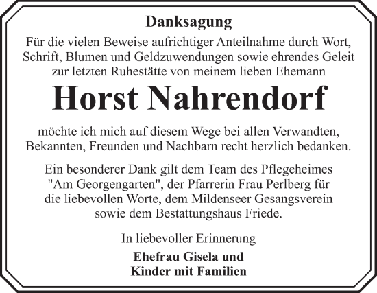 Traueranzeige von Horst Nahrendorf von Trauerkombi Dessau