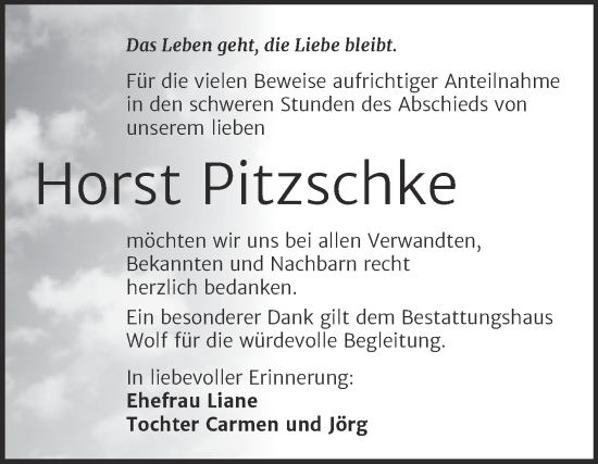 Traueranzeige von Horst Pitzschke von Trauerkombi Weißenfels